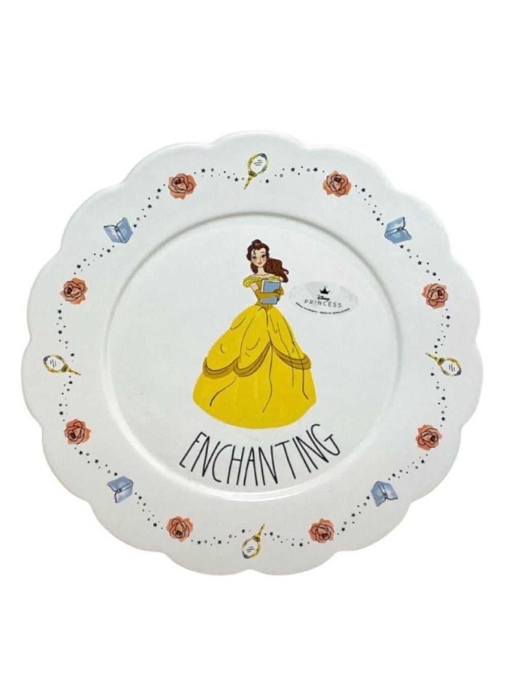 Disney Beauty & The Beast Princess Belle 11” Dinner Plate‎ Enchanting Pink Roses
